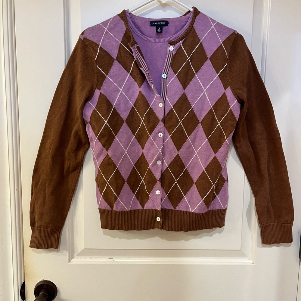 Vintage Lands End 1990s Argyle Sweater Set / Twin Set.